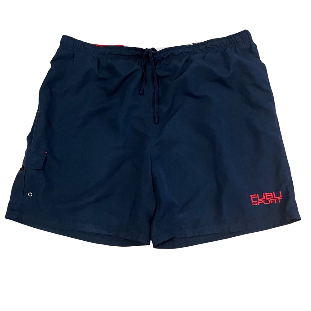 FUBU Sport Mens 3X Navy Blue Swim‎ Trunks Cargo Pocket Mesh Lined Board Shorts